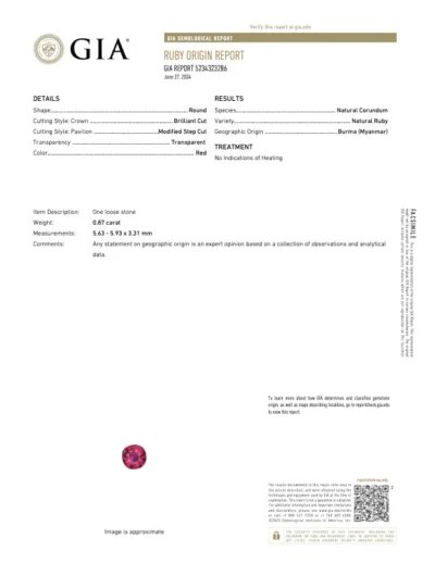 Loos.8.5 0.87 Carat Burma No Heat Ruby - GIA