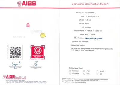 1.07 Carat Padparadscha Sapphire and Diamond Ring - AIGS